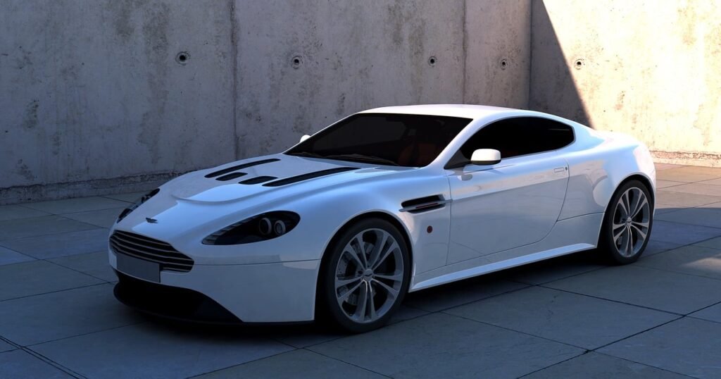 aston, martin, vantage, sports car, white room, automobile, contour, metallic, sun reflections, the shade, monochrome, 3d, machine, rendering, finish, aston martin vantage, british cars
